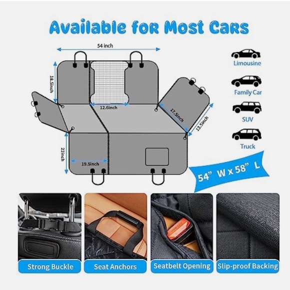NEW URPOWER 6-In-1 Dog Car Seat Cover Pet Car Seat Waterproof Standard 58L x 54W - Picture 6 of 7